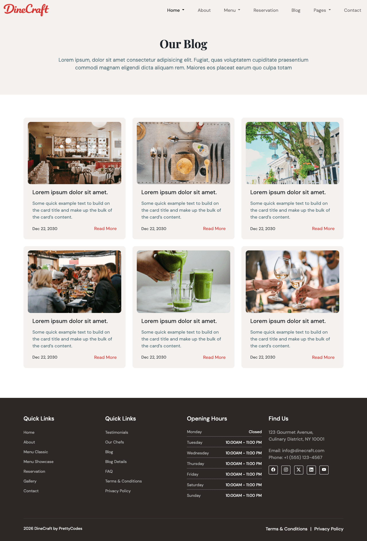 DineCraft Blog page screenshot