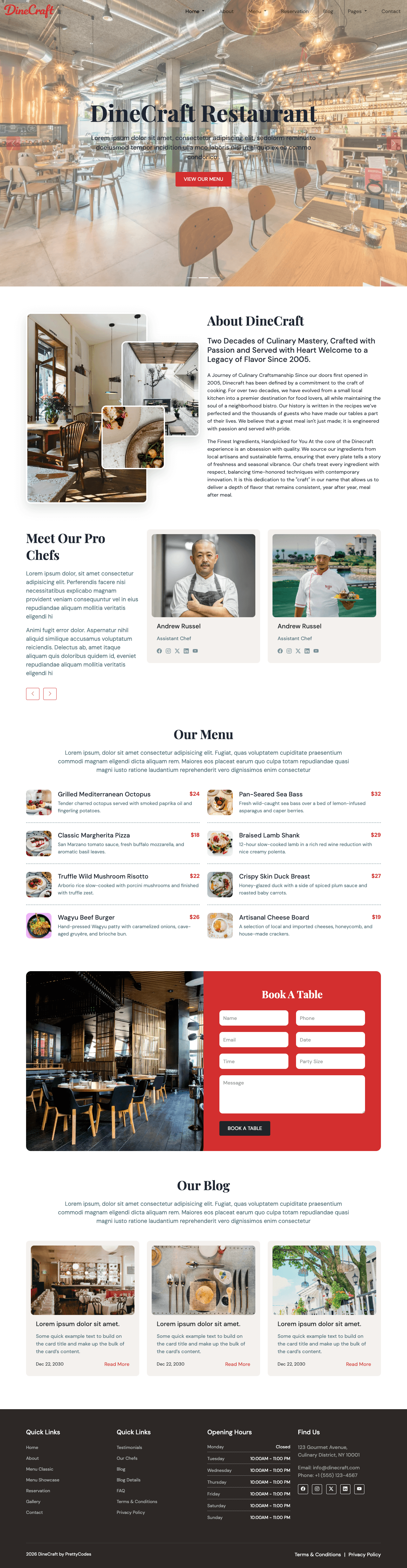 DineCraft Bootstrap Restaurant Template - Home Page