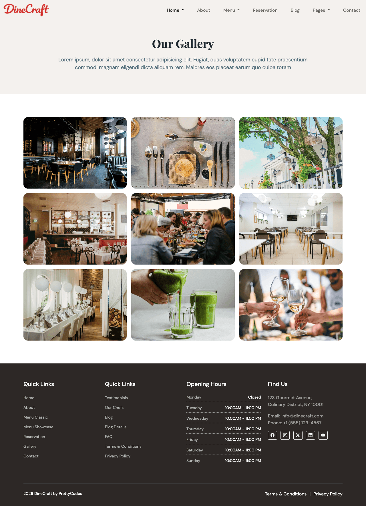 DinePro Gallery page screenshot